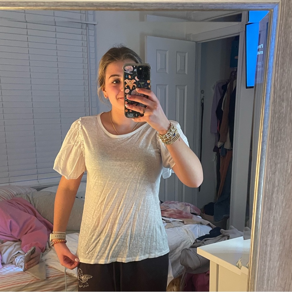Loft White Ruffle Sleeve Top - Picture 3 of 4